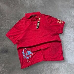 Christian Audigier Mens XXL Red Rhinestone Guns Roses Wings Polo Shirt